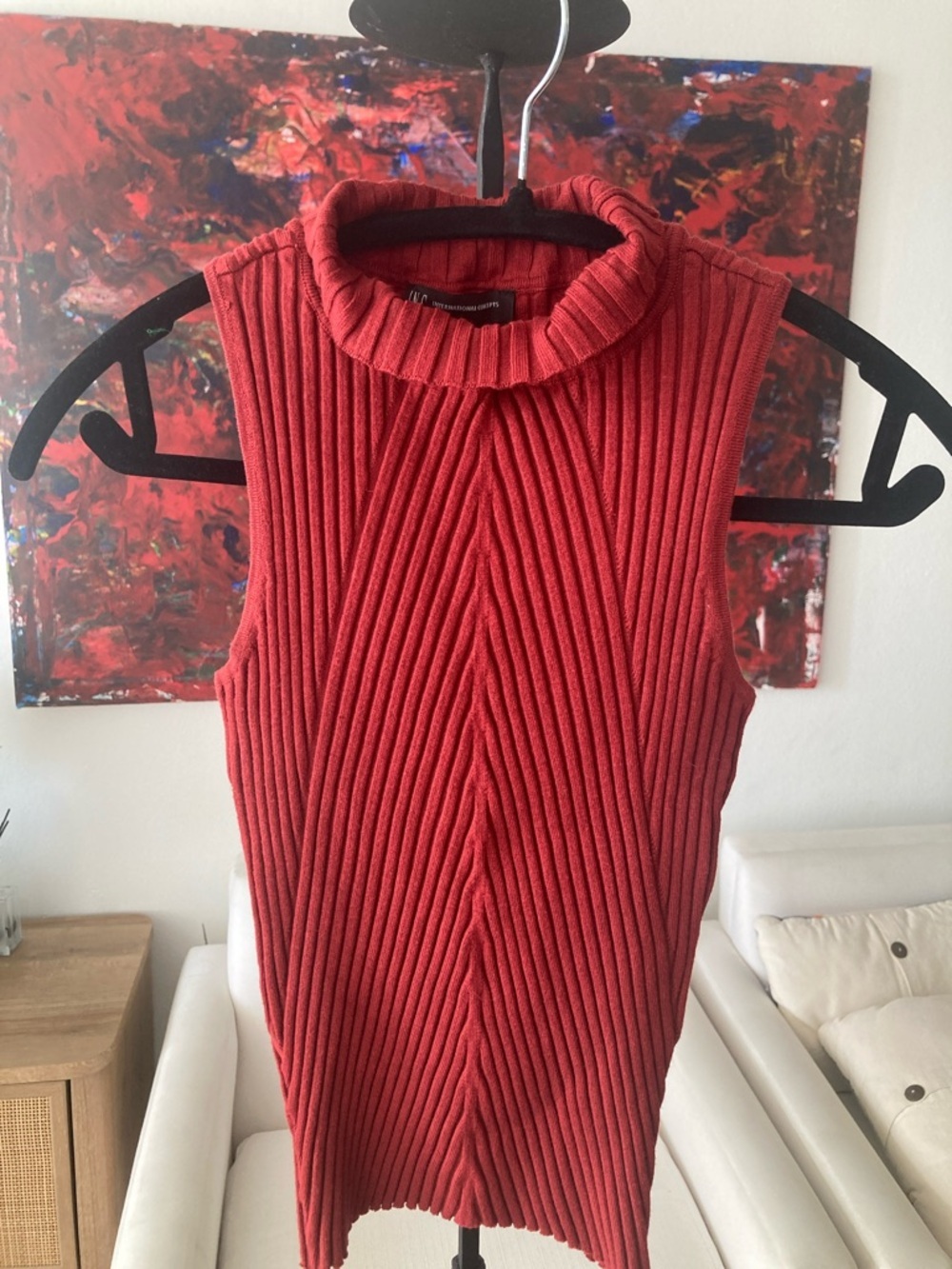 INC International Concepts Petite Ribbed Sleeveless Turtleneck - Red